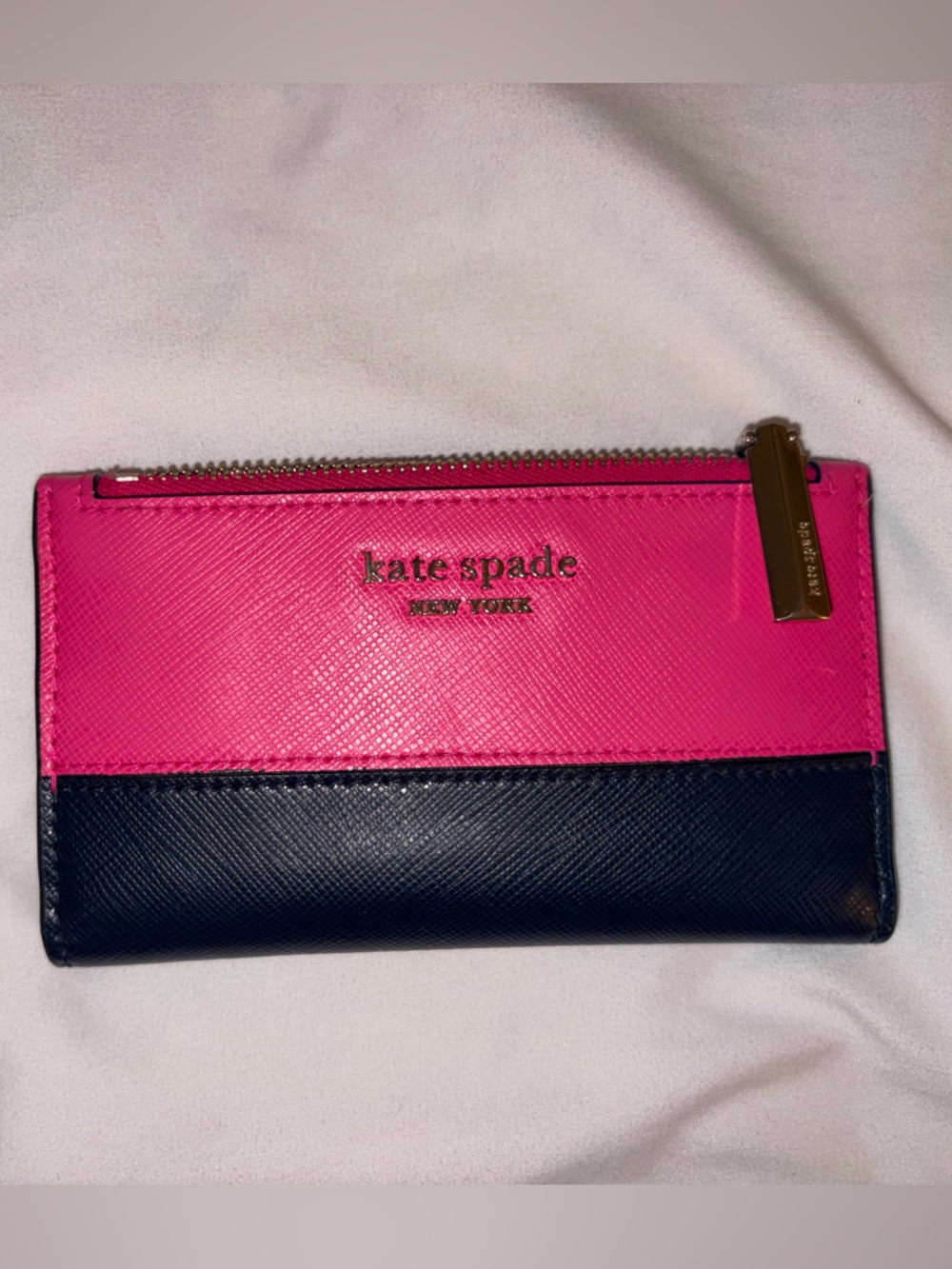 Kate Spade black and hot pink zip card case